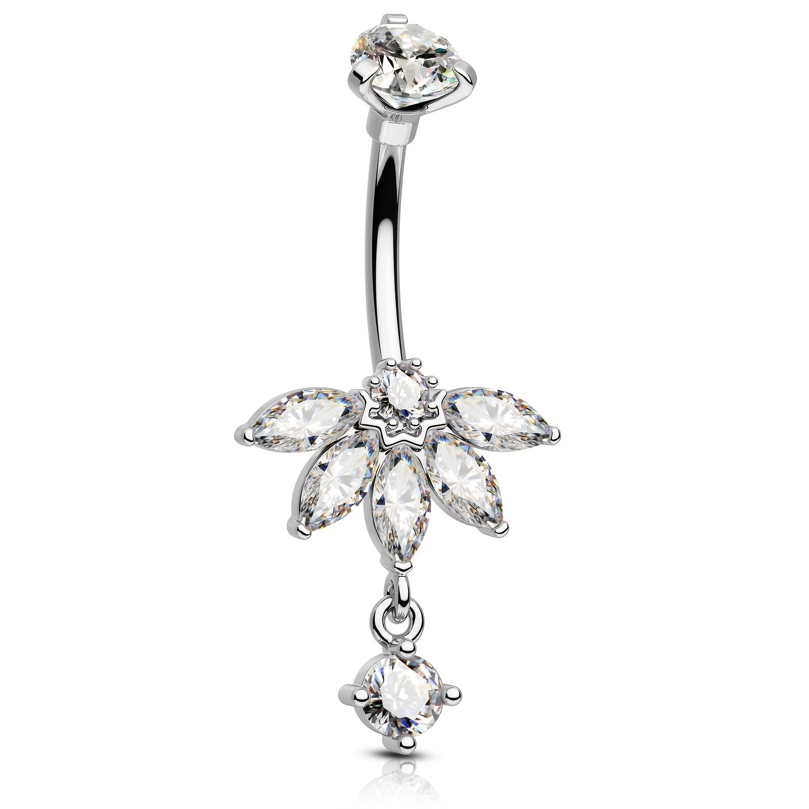 TEMU 1pc 14g Stainless Steel Navel Piercing Women's Belly Ring With Cubic Zirconia Inlaid