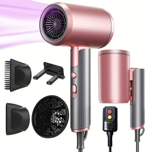 professional hair dryer blow dryer with diffuser and concentrator and hanging rack for curly hair negative ions dryer with nozzle for fast drying as salon light and quiet folding travel