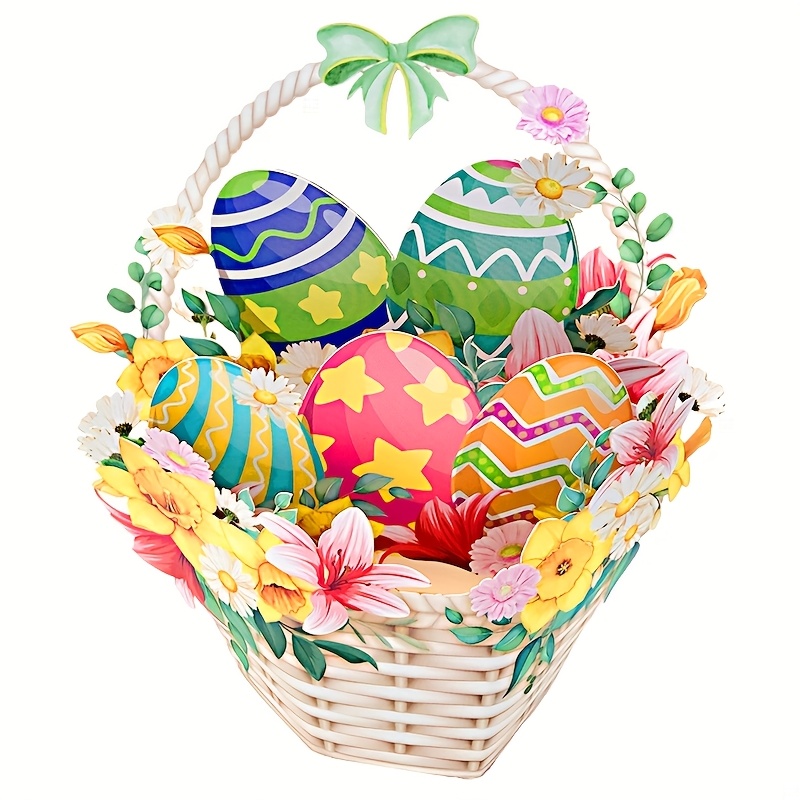 TEMU 1pc Happy Pop-up Card Easter Eggs Basket Home Decor Best Gifts For Easter Festive Favors Party Supplier Papercraft Greeting Card With Note Card