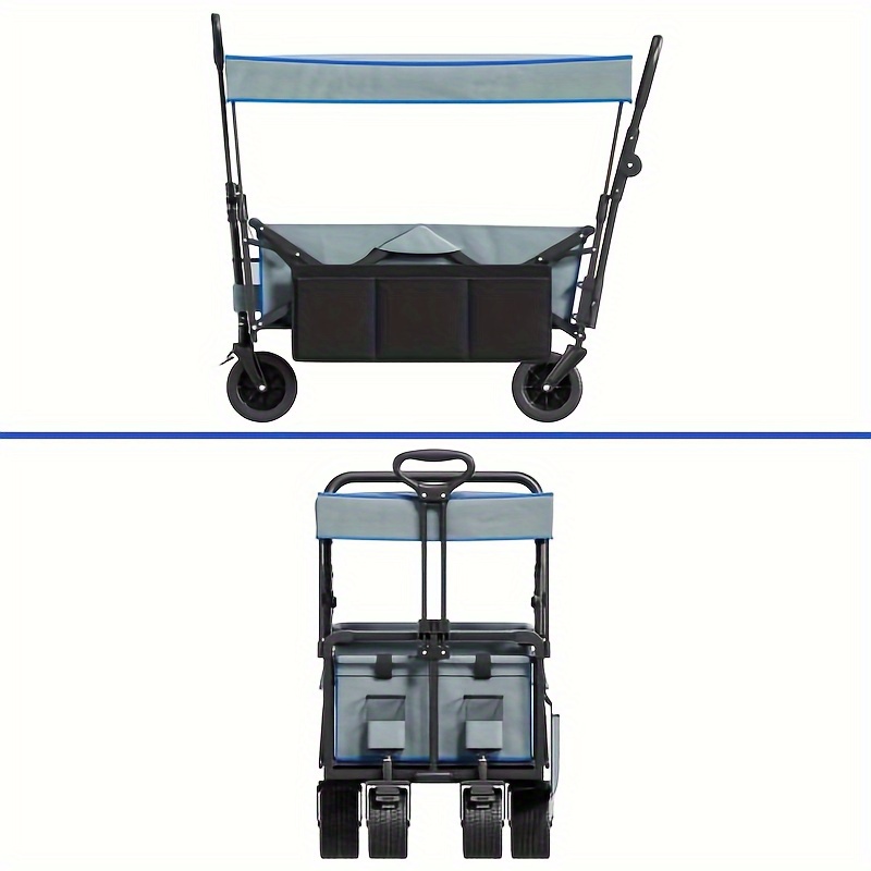 

Homiflex Large Collapsible Wagon W/ Removable Canopy, Heavy Duty Outdoor Folding Wagon Cart W/ Adjustable Handles And Flexible Swivel Wheels Utility Wagon For Camping, Shopping, Sports, Beach- Grey