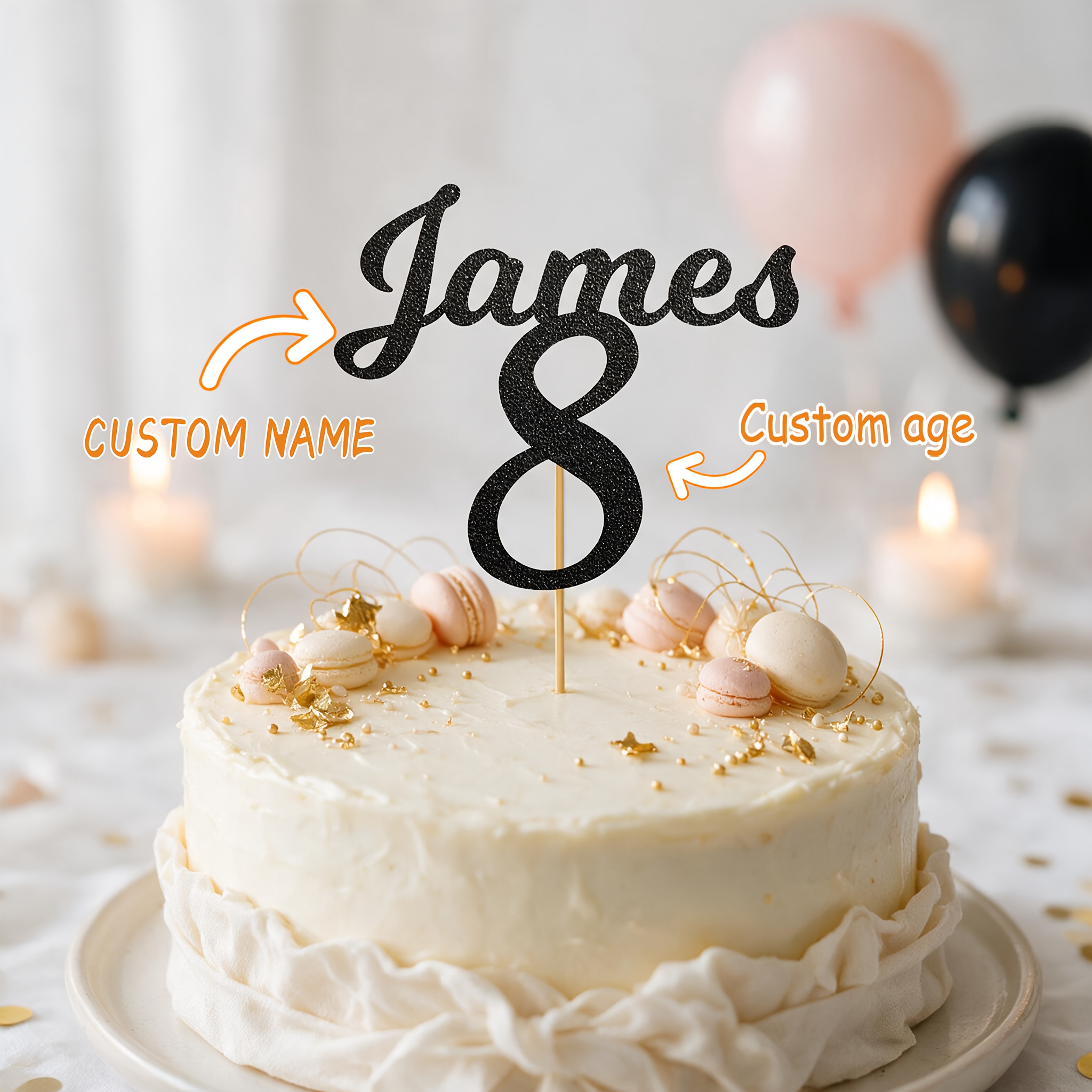 TEMU Lot de 1 Topper de gâteau brillant personnalisé, personnalisable, décoration de gâteau d'anniversaire, convient pour les fêtes, décorations de