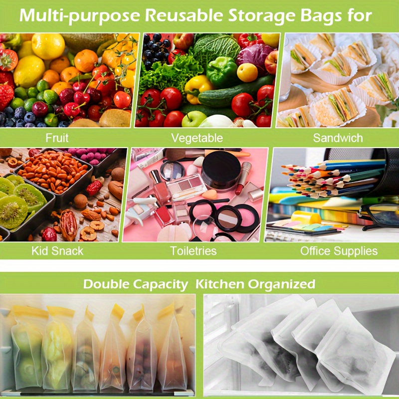 8 10pcs reusable storage bags peva reusable food gallon bags leak proof vertical reusable freezer food storage bags   bisphenol a sandwich bags   bags meal preparation details 5