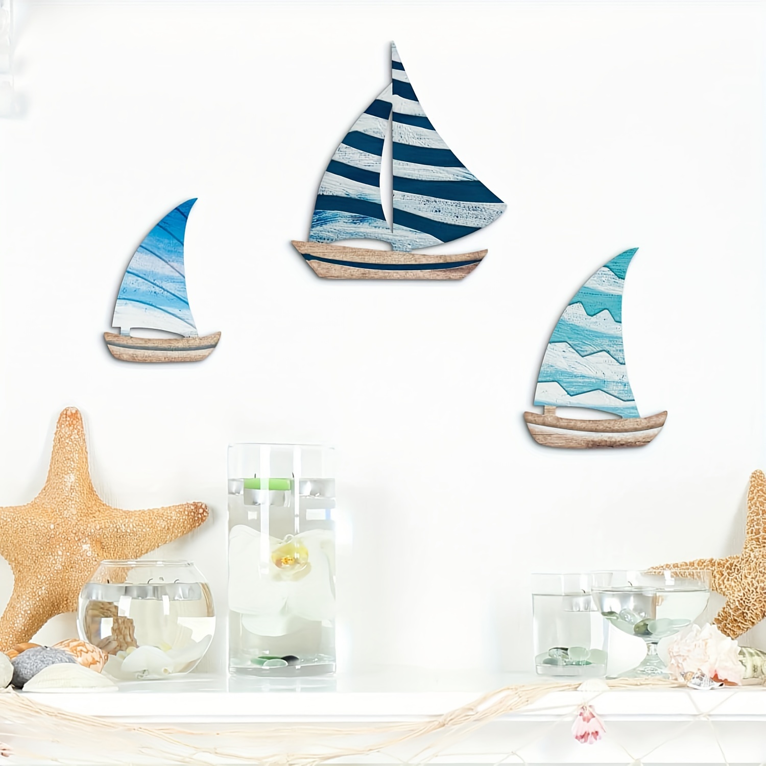 Decorazione Nautica Per Parete - 15 Pezzi Stile Marino Con Stelle Marine, Barche, Ancore E Fari In Resina, Per Casa O Regalo - Foto 10