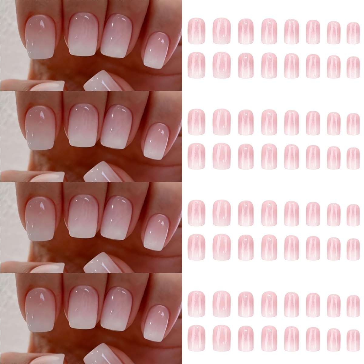 Image of 96pcs Short Square Pinkish-white Gradient Press-on Nails, Fashionable Elegant Artificial Nails, Suitable For Women And For Holidays, Parties, Daily Wear, Easy To, Reusable