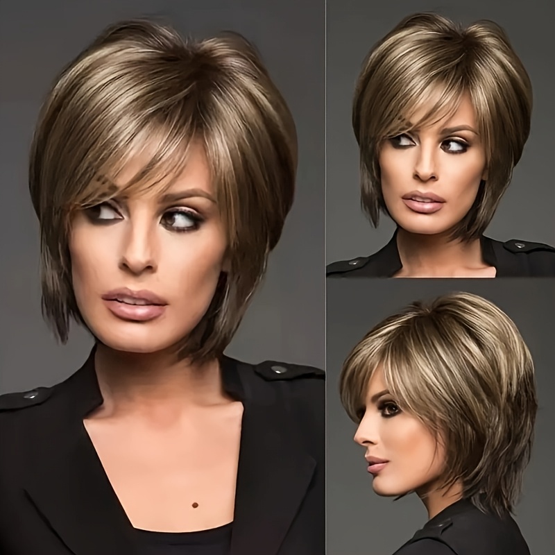 Perruque Synthétique Femme Courte Style Pixie Dégradé Brun - Avec Frange - Neuf Sans étiquette