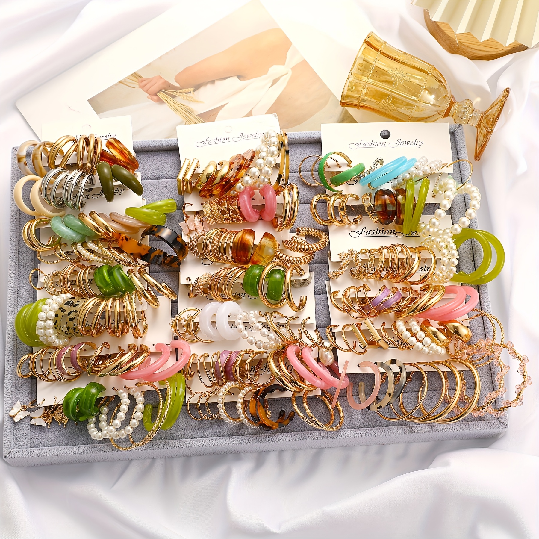 TEMU 30pcs Set Of Fashionable Women' Resin Earrings; Metallic-finish, Vintage-style Geometric -shaped Resin Earrings; Perfect For Casual Attire,