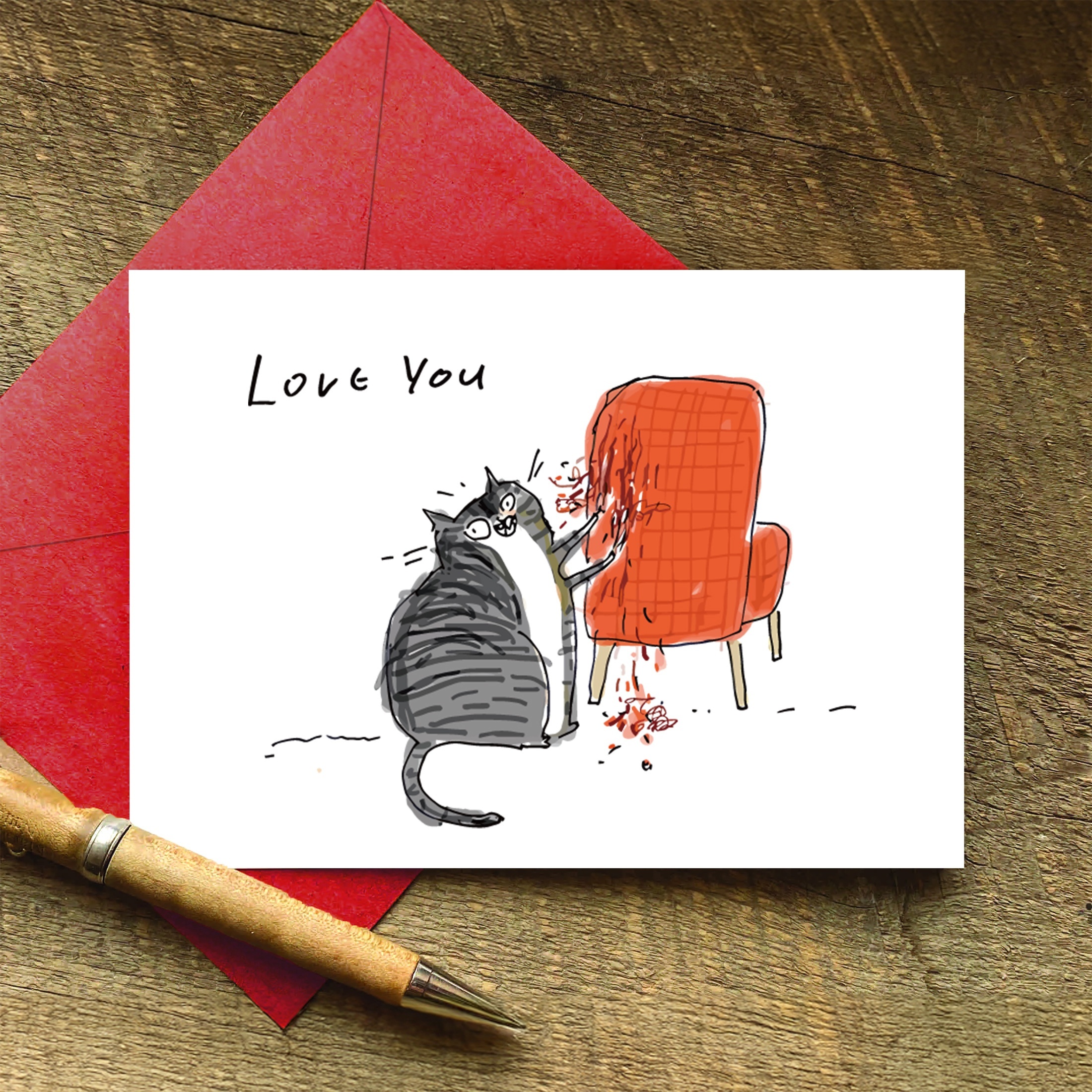 

Cat Scratching Chair Greeting Card With Envelope - Humorous Birthday Card For Anyone, Paper Material, From Or Cat Dad