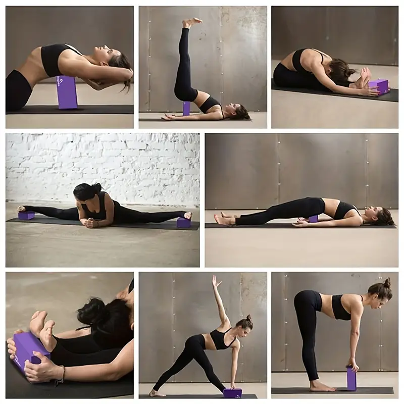 Blocchi Yoga In Schiuma EVA Alta Densità - Set Di 2 Mattone Yoga Viola Per Allenamento, Stretching, Fitness E Meditazione - Antiscivolo - Foto 5