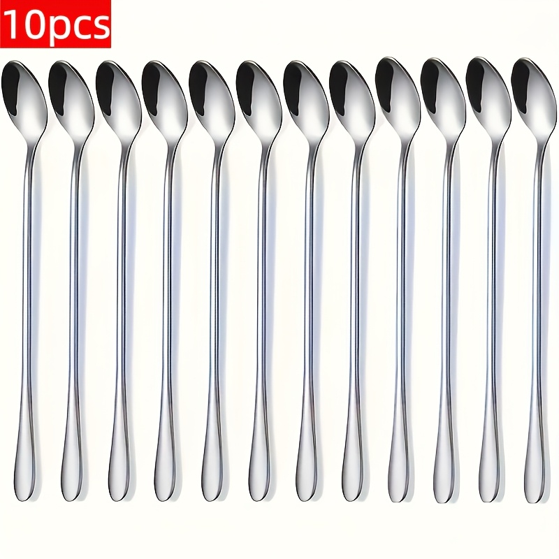 TEMU 10 Stainless Steel Long-handled Iced Tea Scoops, Coffee Scoops, Ice Cream Mixing Scoops, Dishwasher-cleaned Kitchen Utensils, Suitable For