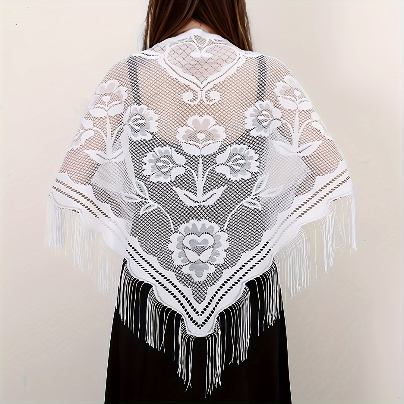 TEMU 1pc Écharpe à Franges Ajourée, Foulard de Soirée pour Mariée ou Demoiselle d', Accessoire de Mariage