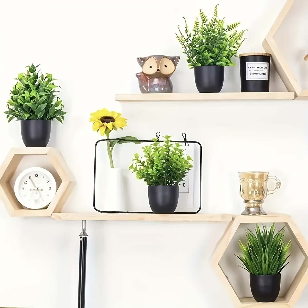 Image of 8pcs Set Of Mini Artificial Potted Plants - Lifelike Faux Flowers In White Pots For Decor