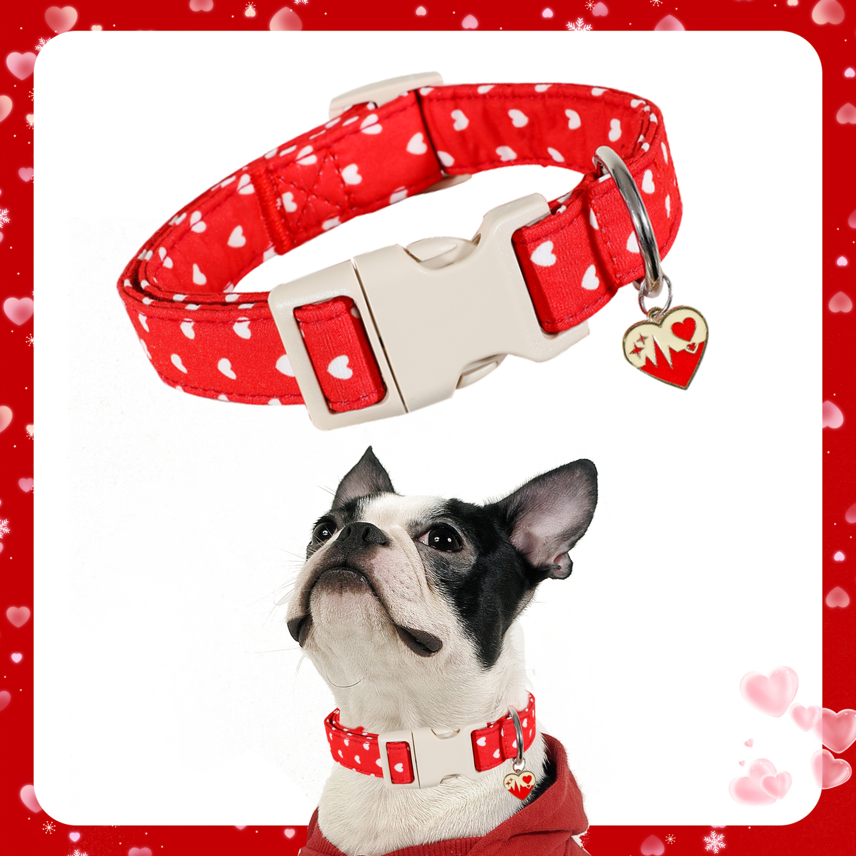 Valentine's Day Heart Pattern Dog Collar with Metal Pendant