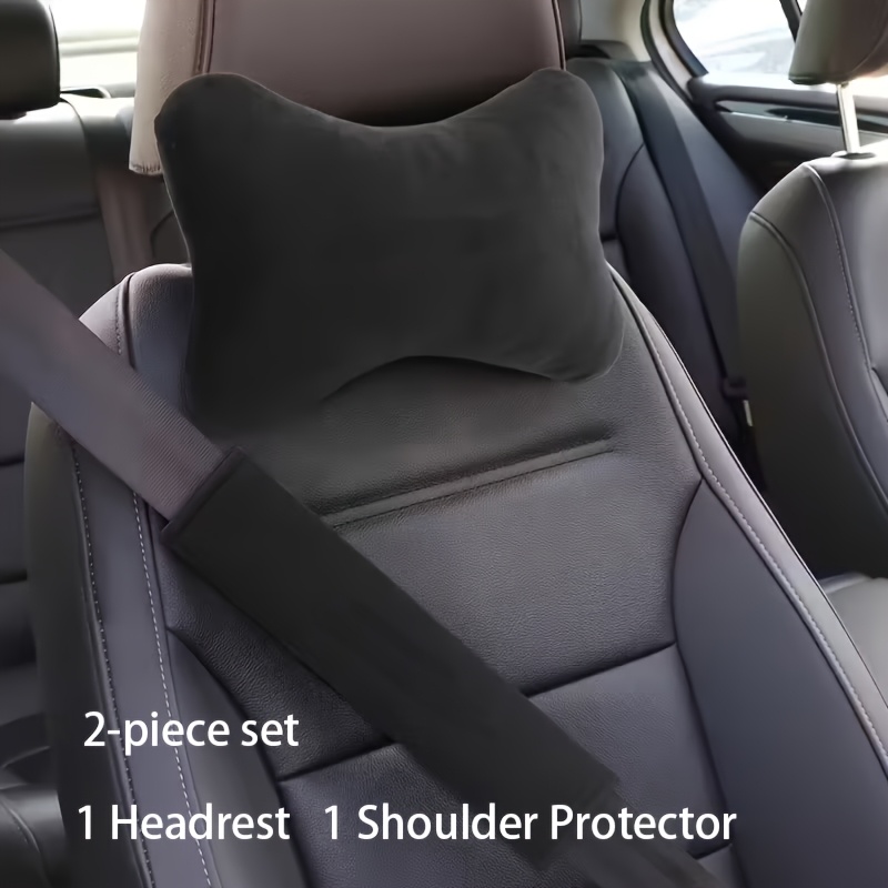 TEMU Ensemble 2 pièces Oreiller de cou et Coussin d'épaule pour voiture, couleur unie facile à installer, en tissu et pour . de cou s' au contour du