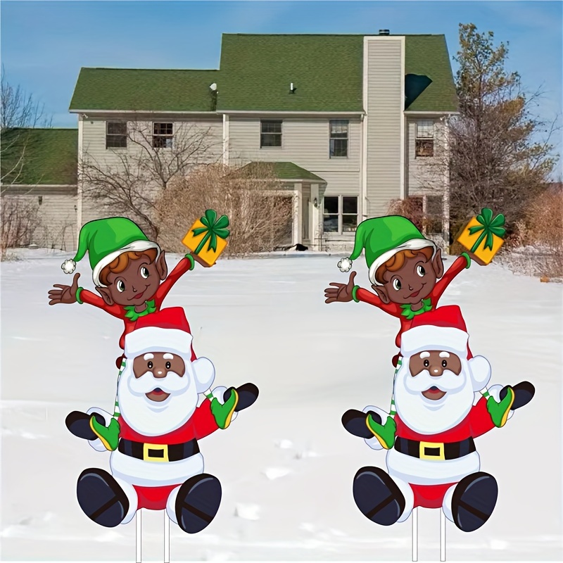 

Christmas Santa Yard Signs With Stake, Pack Of 2, Large Size Black Santa Outdoor Garden Stakes, Plastic Holiday Lawn Decorations, No-electricity Christmas Party Props For Home Exterior Display