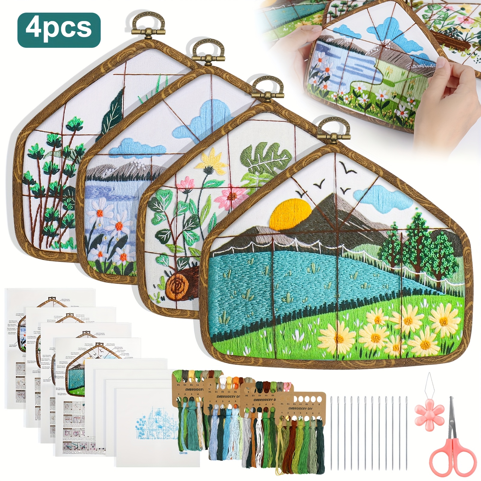 1 Set Diy Embroidery Kit For Beginner, With Landscape Outside The Window Pattern, Complete Hand Stitching Kit, Includes Hoop, Threads, And Needles, Ideal For Home Decor Craft