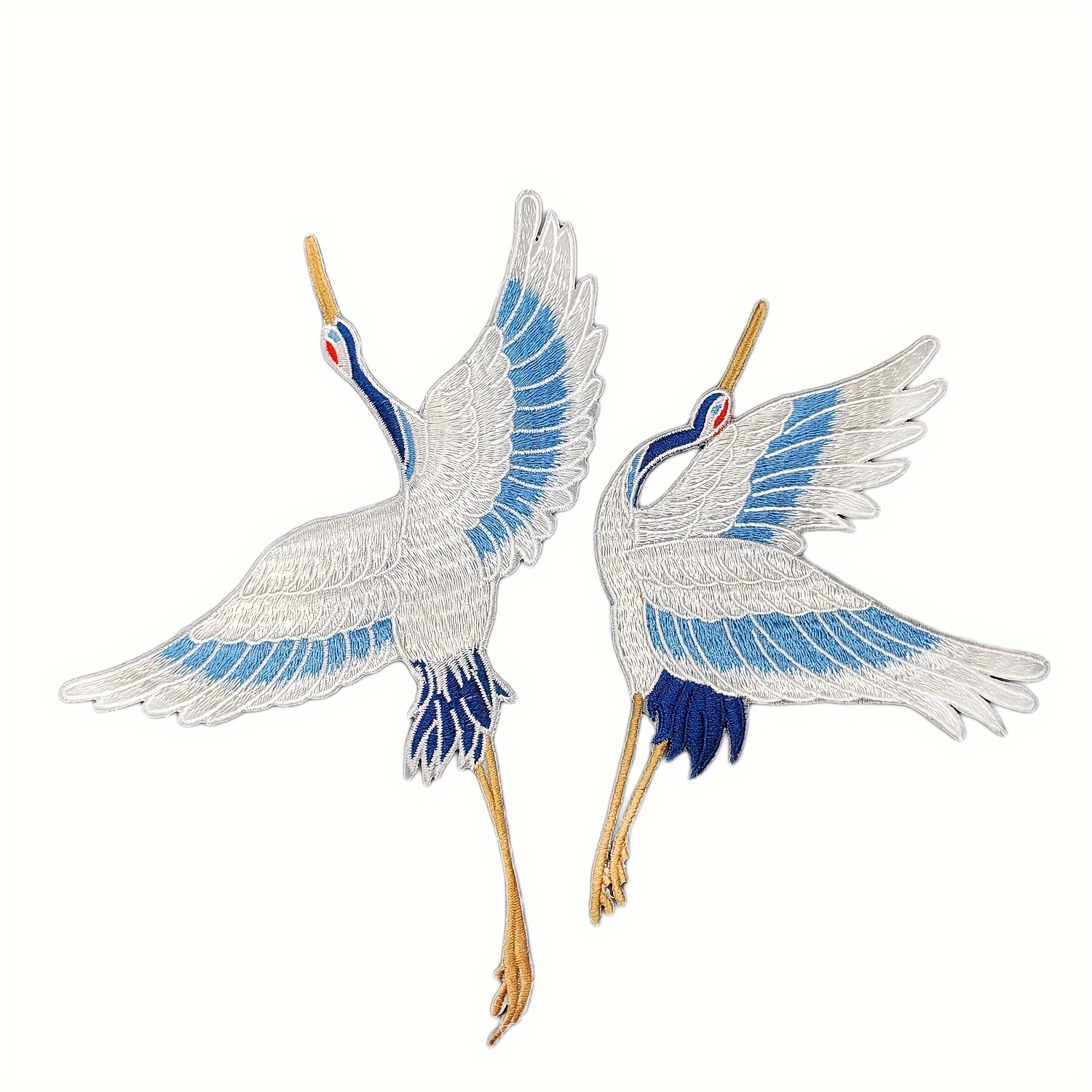 E-shop 2 Stück Blaue Kranich Bügel- Nähapplikationen, geeignet für Kleidung, Kleider, Jacken, Hüte, DIY Flamingo Stickerei-Patches, Nähhandwerk