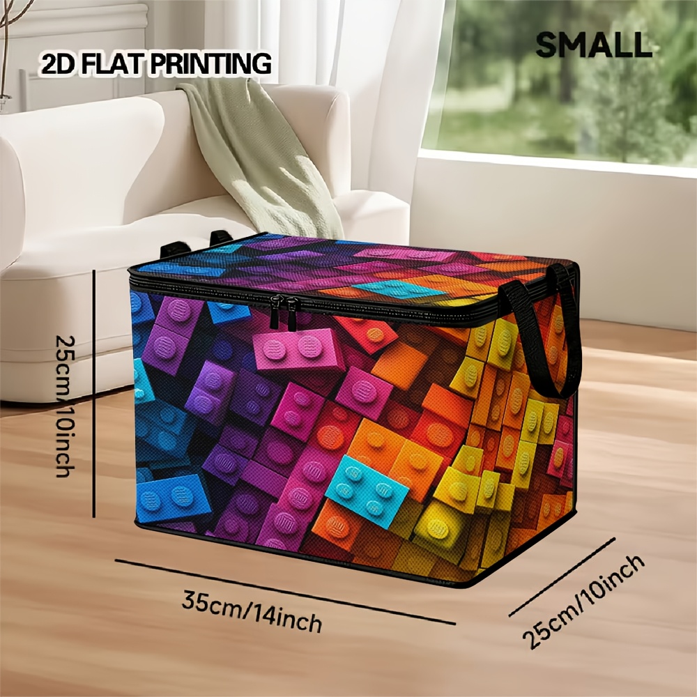 TEMU 1pc Of A Vibrant Interlocking Bricks Design Storage Container | Collapsible With A Durable Zipper | Ideal For Blankets And Bedding | Gifts For