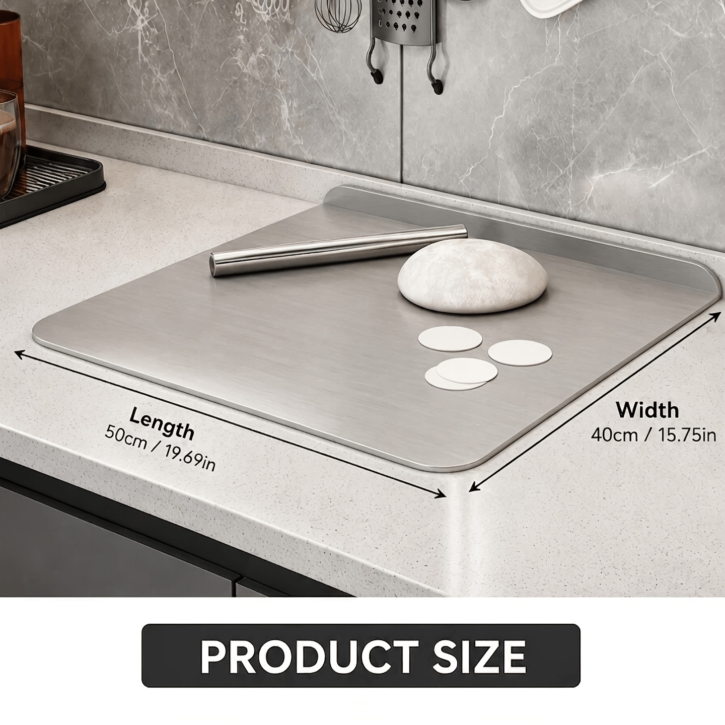 TEMU Tapis de pâtisserie, tapis à pétrir et planche à découper 1 pièce en acier inoxydable de haute qualité, disponible en petites, moyennes et