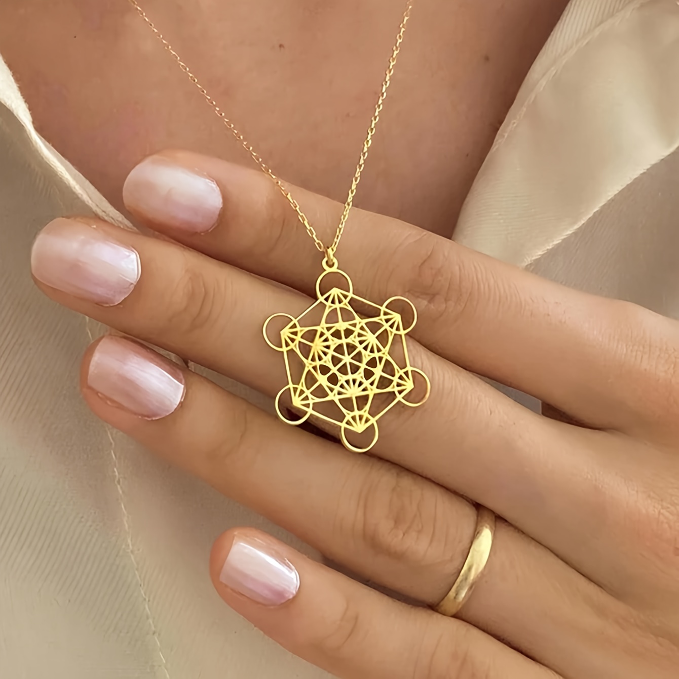 Image of Geometry Hollow-out Pendant Necklace, Stainless Steel Cut Minimalist Light Luxury Street, , Daily Wear Women's Fashion Necklace