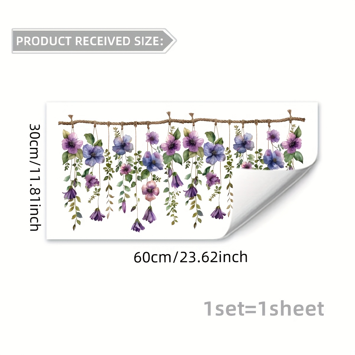 E-shop Ein Frühlings-Glas-Aufkleber für die Wohnungsdekoration mit einem hängenden Farbverlauf, kleinem Blumen- und Blätterdesign, von beiden Seiten.