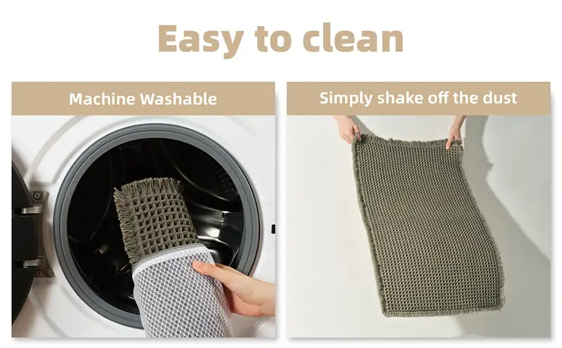 ultra absorbent waffle bath mat non slip machine washable with tassels rubber backed polyester blend rug for bathroom floor Product details 3