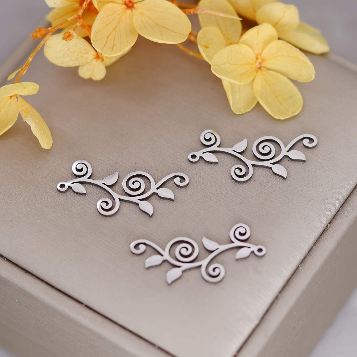 TEMU 3pcs Breloques Pendentifs de Branche de Feuille en Acier Inoxydable pour la Fabrication de Bijoux Boucles d'Oreilles Bracelet Collier Ajouts