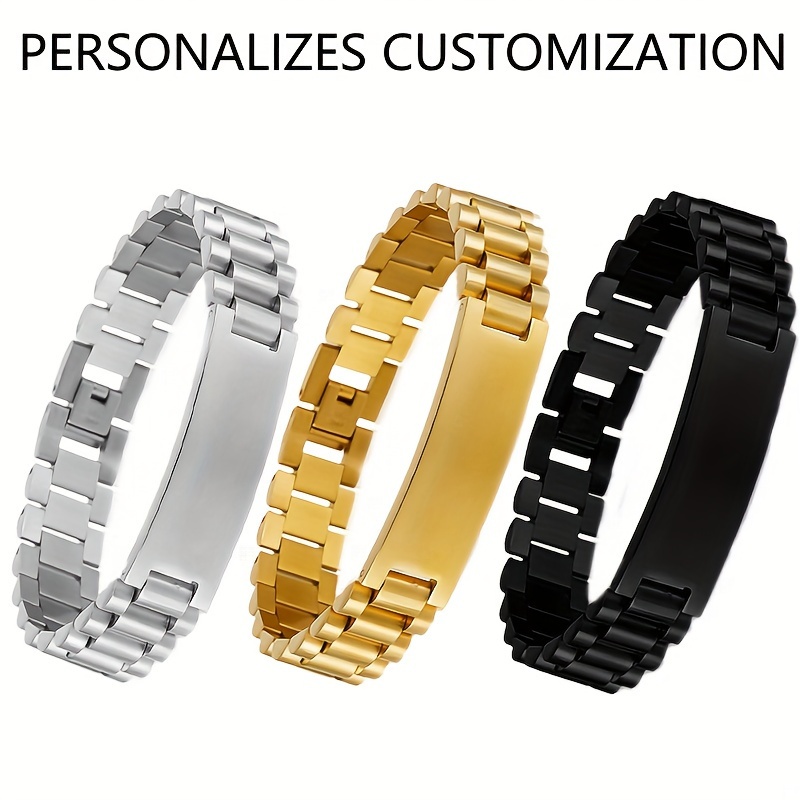 

Customized 1pc Men's Bracelet, Minimalist Design, Laser Engraved, Exclusive And Personalized