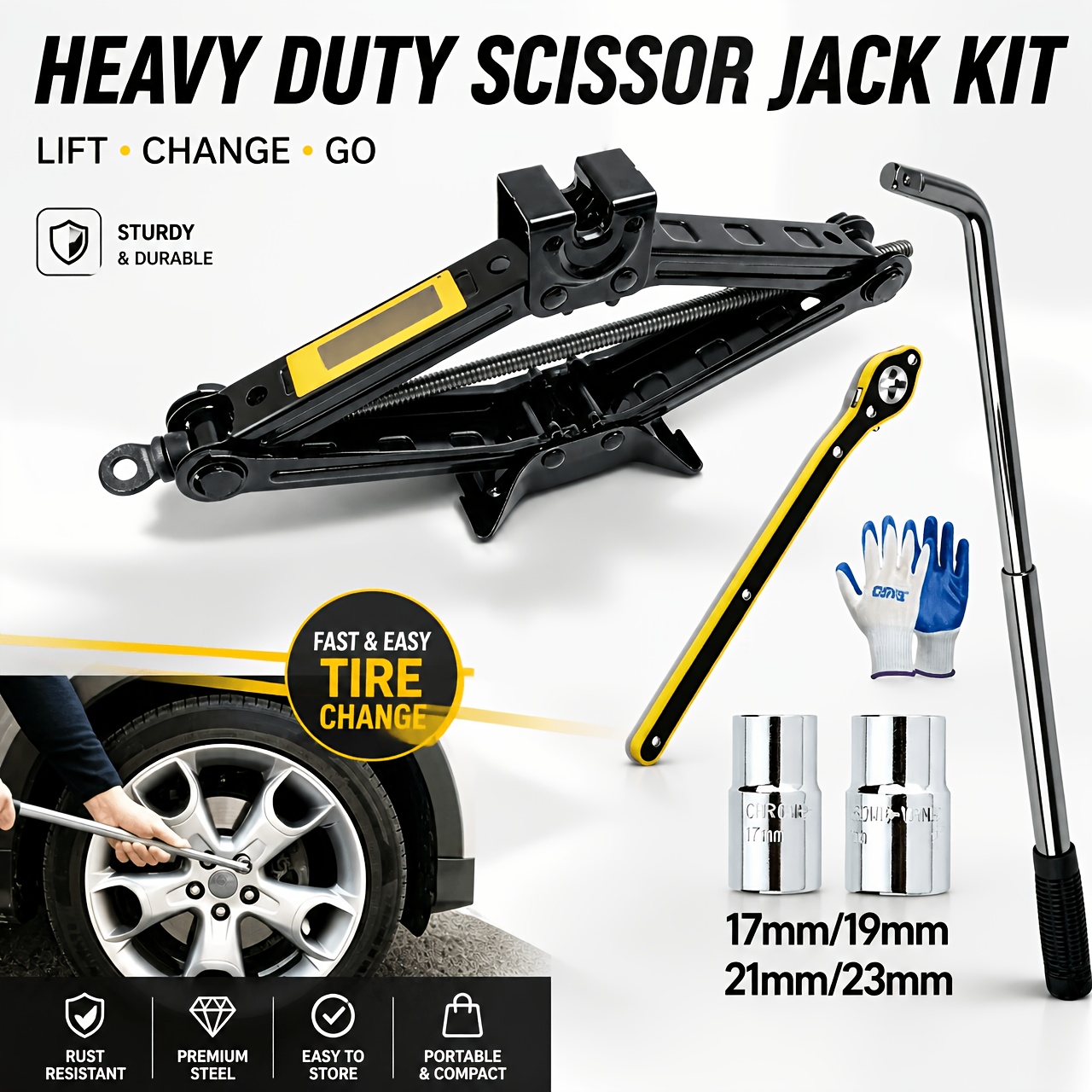 Image of Tire Repair Tool Set, Gloves Included, Thick Material, Stable And Firm, Suitable For Most Car Models, Repair Tool Set, Manual Jack