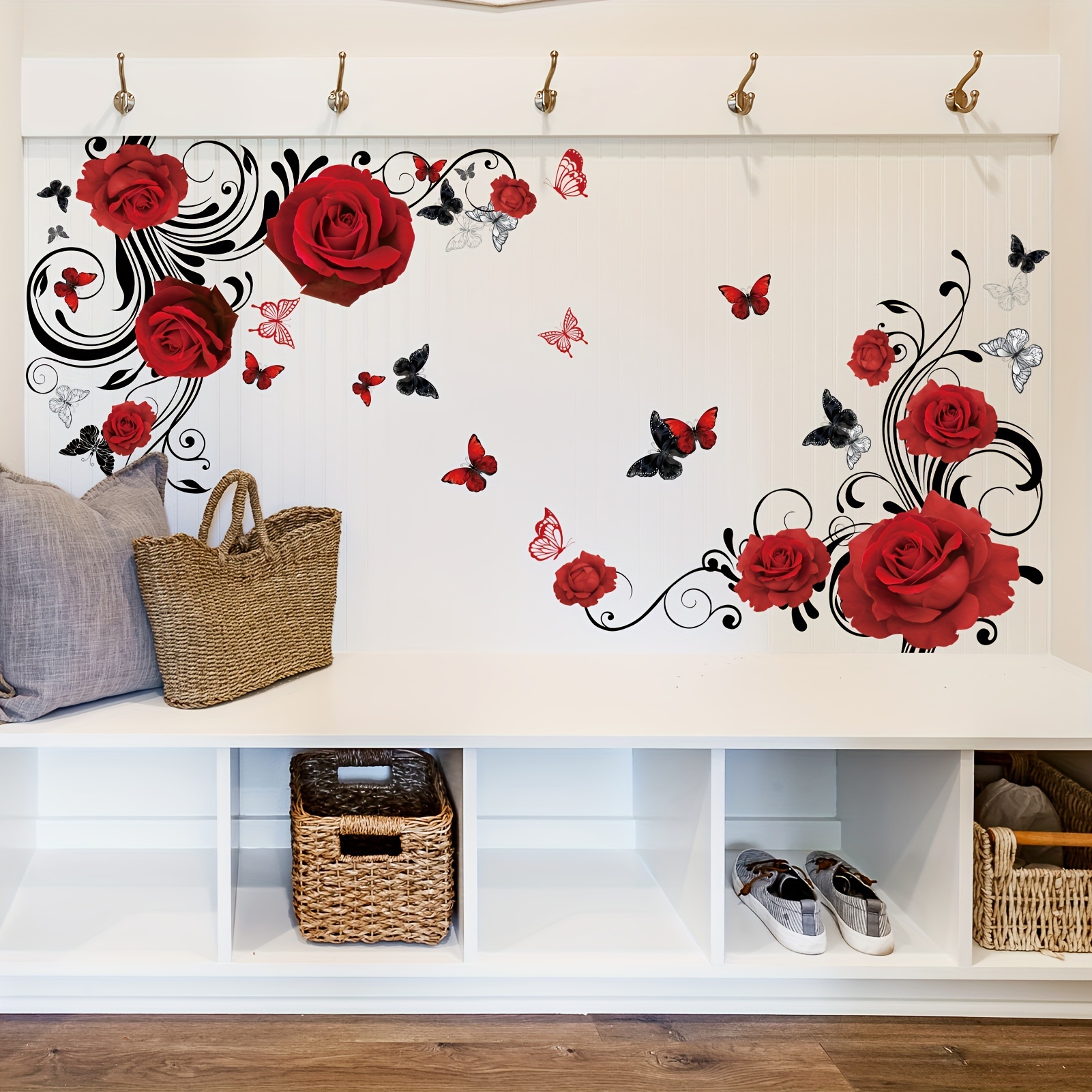 

1pc Removable Sticker, Modern Art, Rose Flower Wall Stickers, Removable Self-adhesive Waterproof, For Bedroom Living Room Decor, Home Decor, Room Decor, Sticker Packs