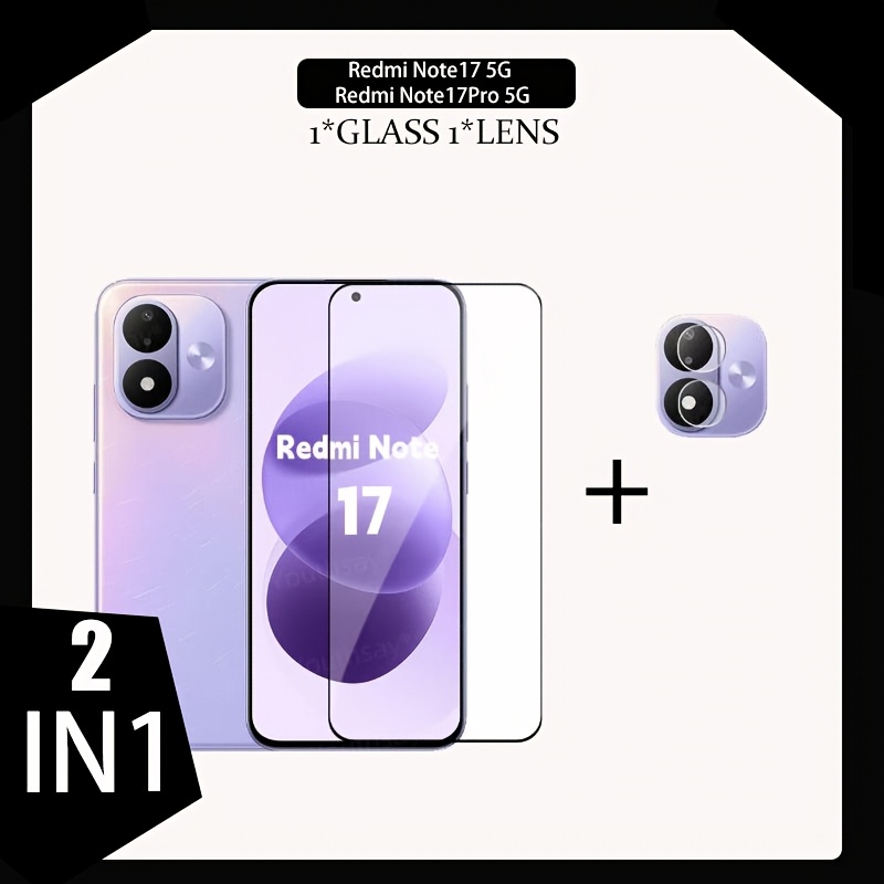 TEMU Vetro 2-in-1 per Redmi Note 17 5G, cover completa in vetro temperato per Redmi Note 17 Pro 5G, protezione HD, pellicola per fotocamera per Redmi