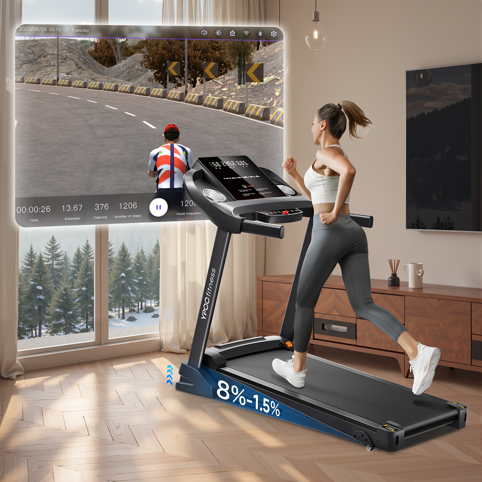 in home treadmill auto fold mph running incline Temu
