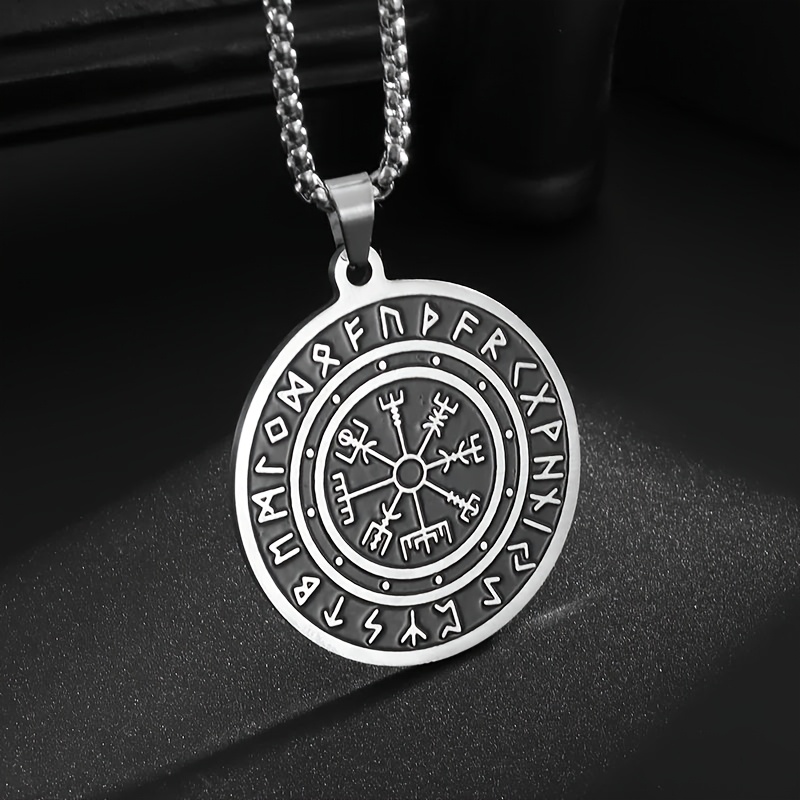 E-shop Vintage Wikingersymbol Kompass-Anhänger-Halskette, Herren-Amulett-Schmuck aus Edelstahl