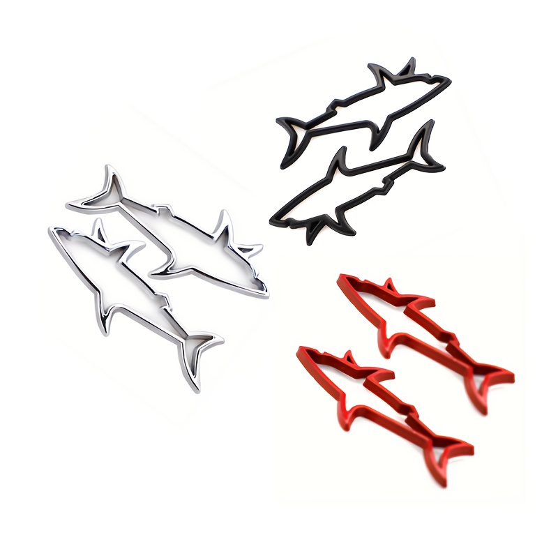 

2pcs 3d Metal Car Shape Sticker Accessories, Hollow Fish Shark Badge Sticker Suitable For All Models