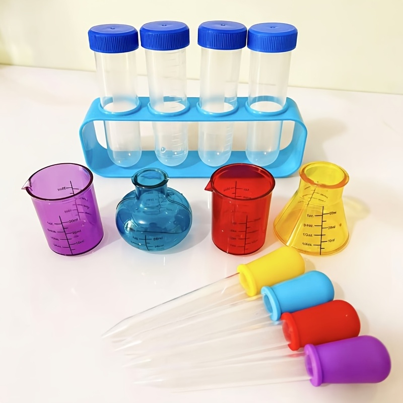 TEMU Set di provette e contagocce da 13 pezzi, set di provette colorate per principianti, set di provette con contagocce in plastica resistente,