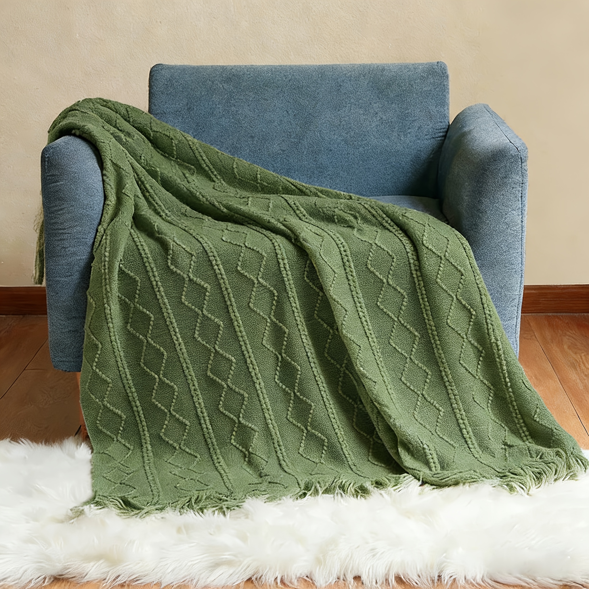 TEMU 1pc Couverture à rayures de diamant pour toutes , châle de de bureau, drapeau de lit et serviette d'angle de lit pour chambre d', jeté de canapé