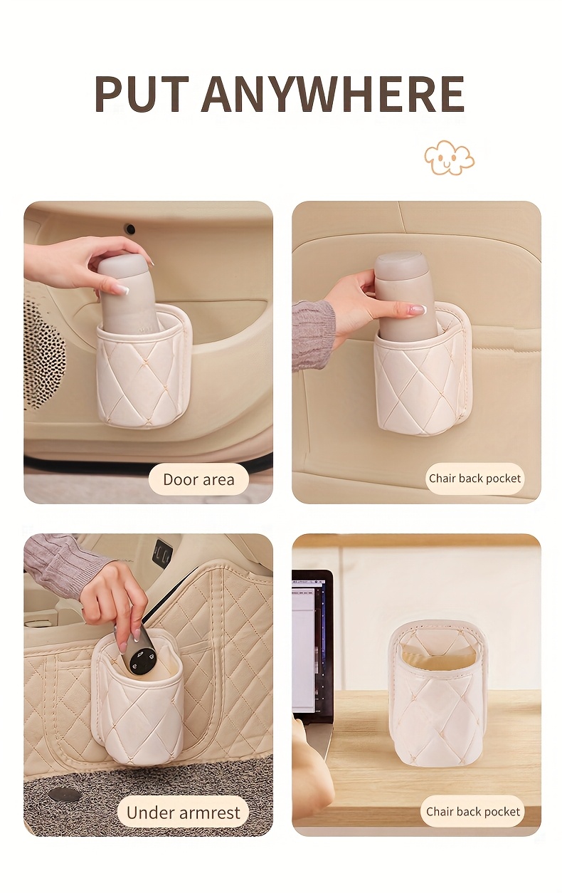 1pc pu leather car cup holder multifunctional car door hanging storage bag put umbrellas and throw out the trash     fits most cars Product details 5