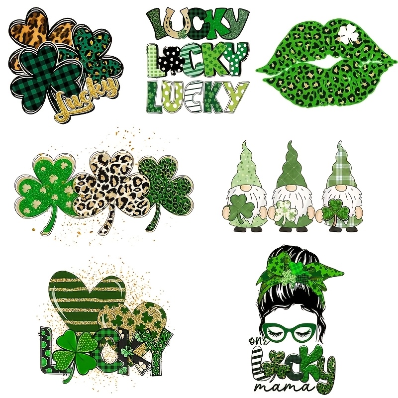 

7 Sheets 's Day Iron On Stickers Iron On Decals Patches Heat Transfer Stickers Green Shamrock Iron On Appliques Decoration For Clothing T-shirt Pillow Covers