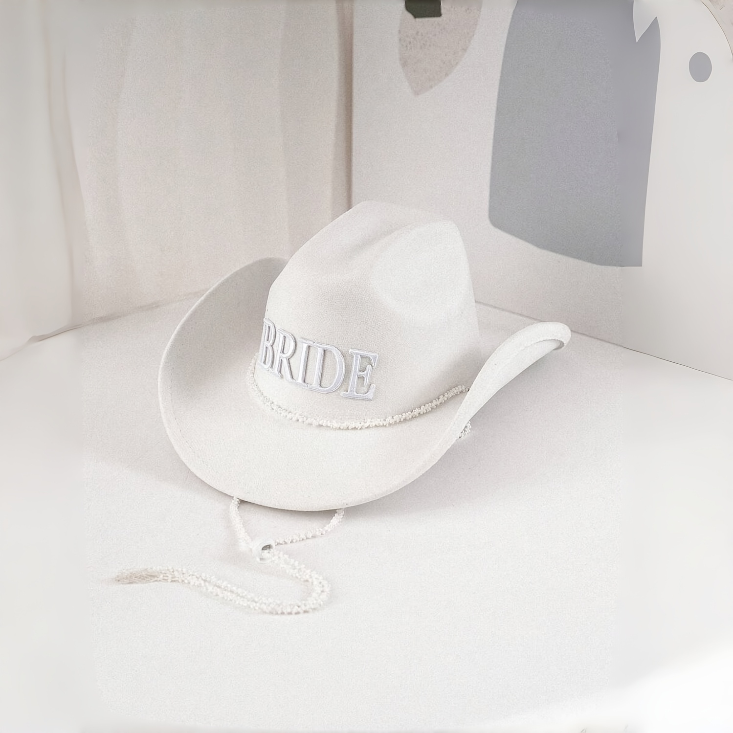 E-shop 1 Stück . Weißer Boho Cowgirl Panama-Hut mit besticktem "Bride" Schriftzug – Leichter Filz-Hochzeithut geeignet für Western-Partys,