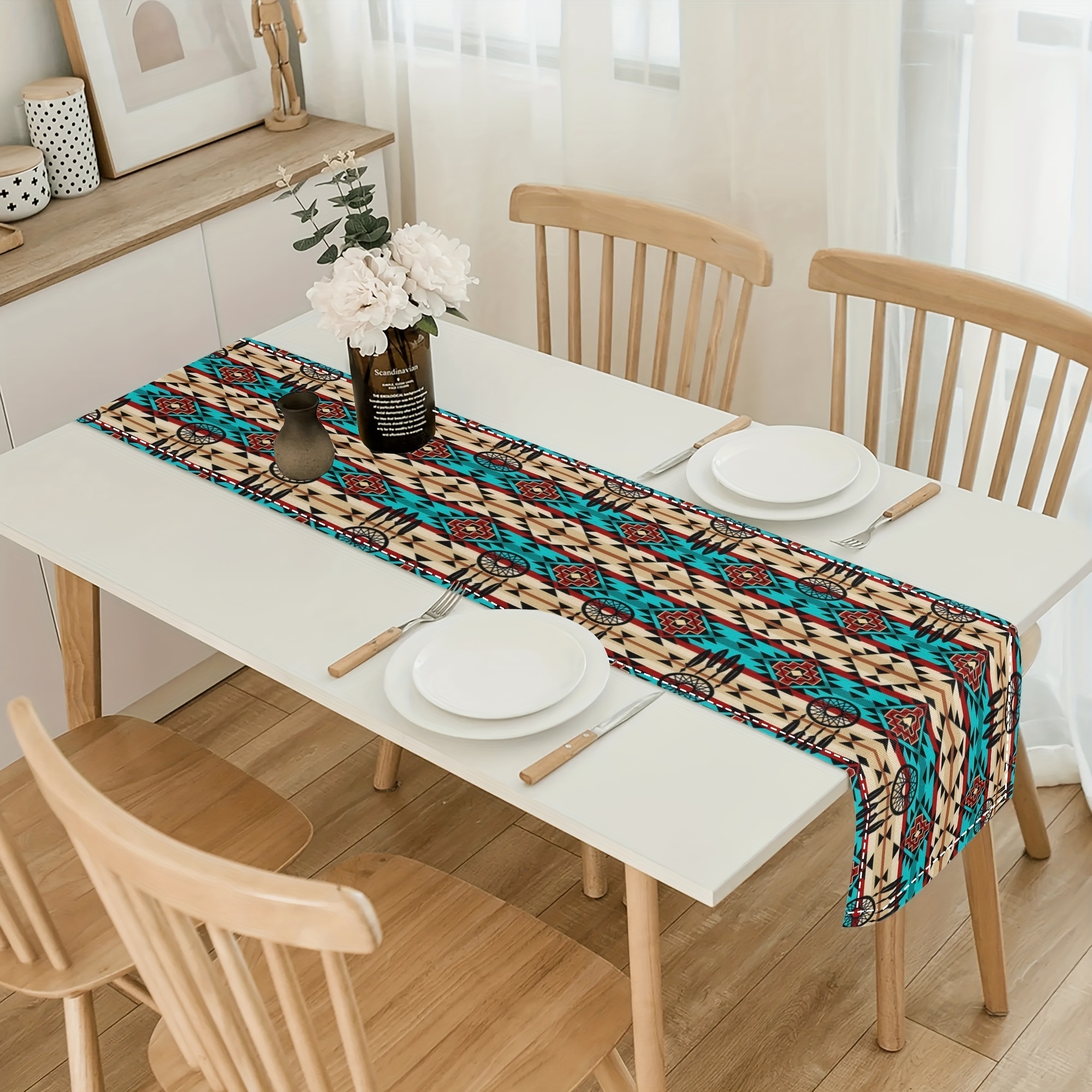 

1pc Table Runner, Bohemian Geometric Simple Style Decorative Tablecloth, Farmhouse Style Table Runner, Entryway Small Tablecloth, For Home Dinning Room And Restaurant, Home Supplies