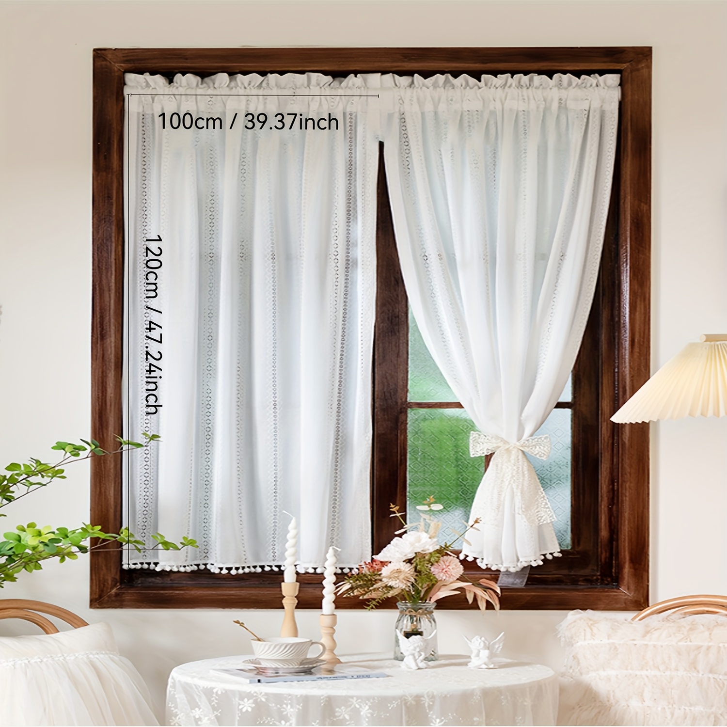 2pcs White Wavy Lace Short Curtains, Decorative Short Curtains For Living Room, Bedroom, Kitchen