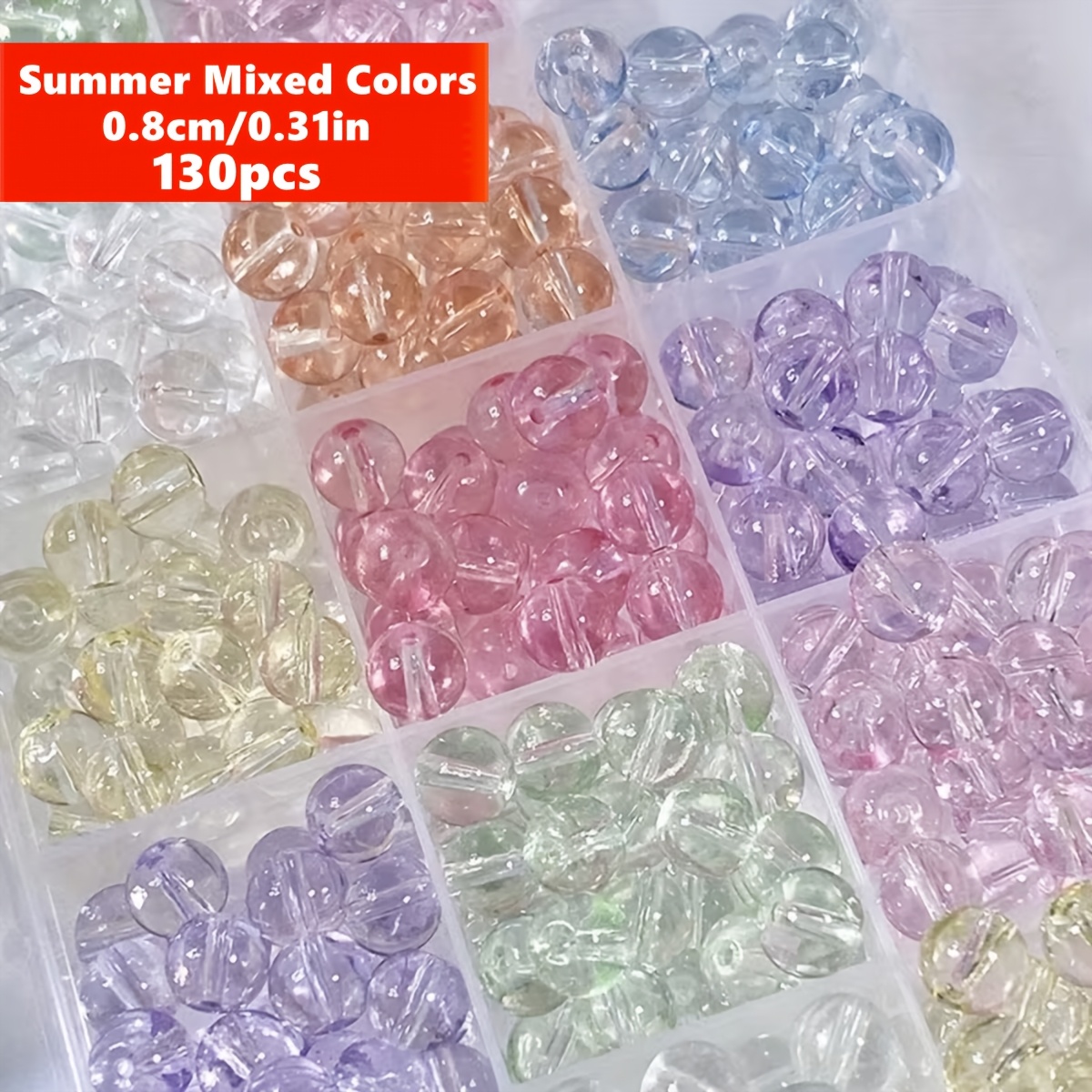 TEMU 130pcs 8mm Mixed Summer Transparent Acrylic Beads, Perfect For Handmade Necklaces And Jewelry Making