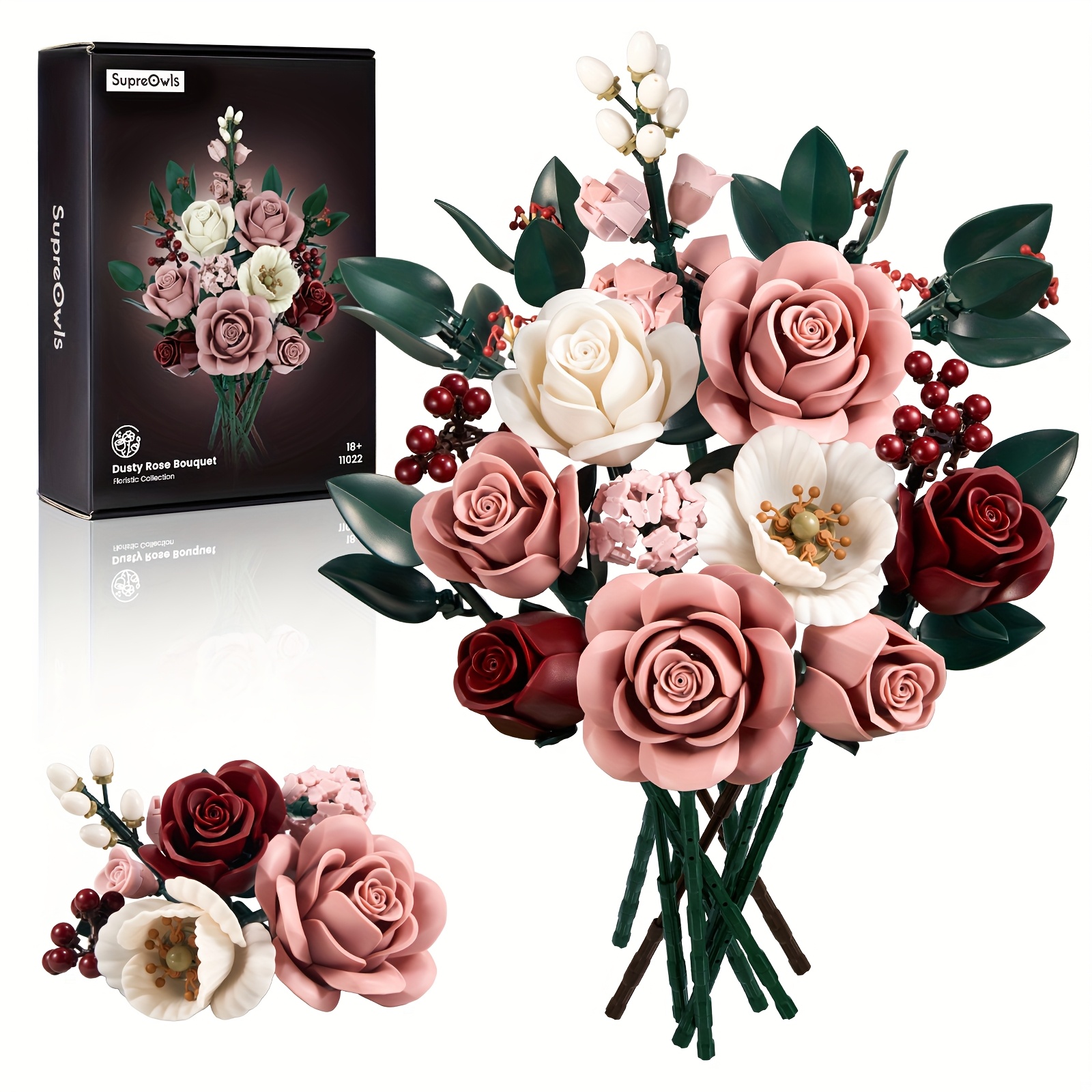 TEMU Supreowls Halloween & Christmas Artificial Flowers Bouquets Of Pink, White And Red Roses Adult Flower Bouquets Perfect Gifts For Women