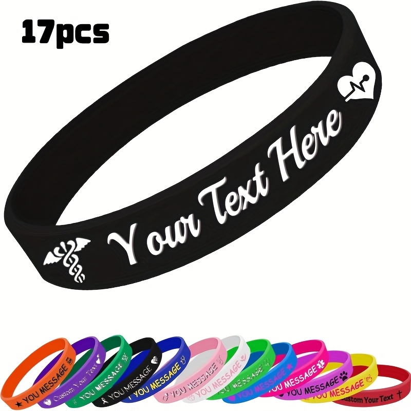 TEMU Gift For Her/him 17pcs Custom Silicone Wristbands, Adult Bracelet Size 202mm, Heart Icon Suitable For Corporate Team Building, Weddings, Team ,