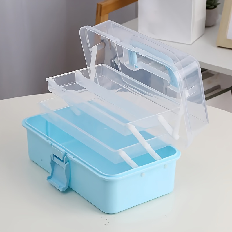 TEMU 1pc Three-layer Transparent Plastic Craft Storage Box, Sewing Storage Box, Folding Tool Box, Art Miscellaneous Storage Box