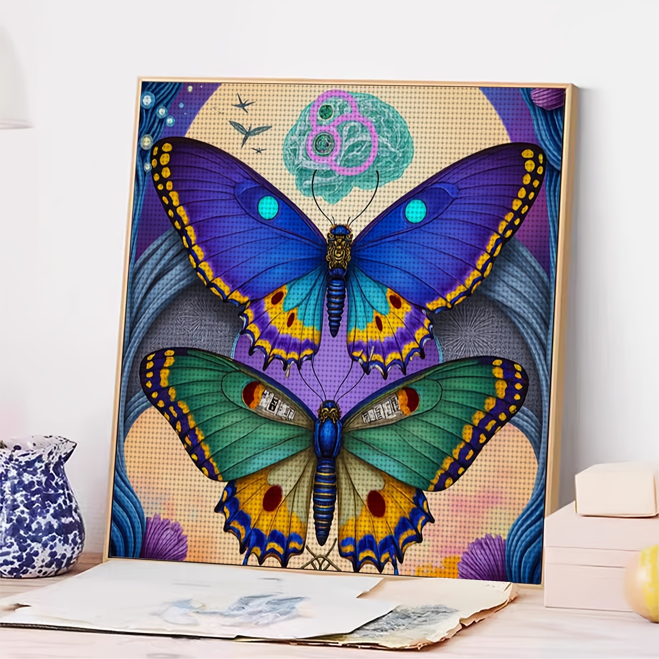 Cross Stitch Kit 'Double Colorful Butterflies Art' Pattern for Beginners