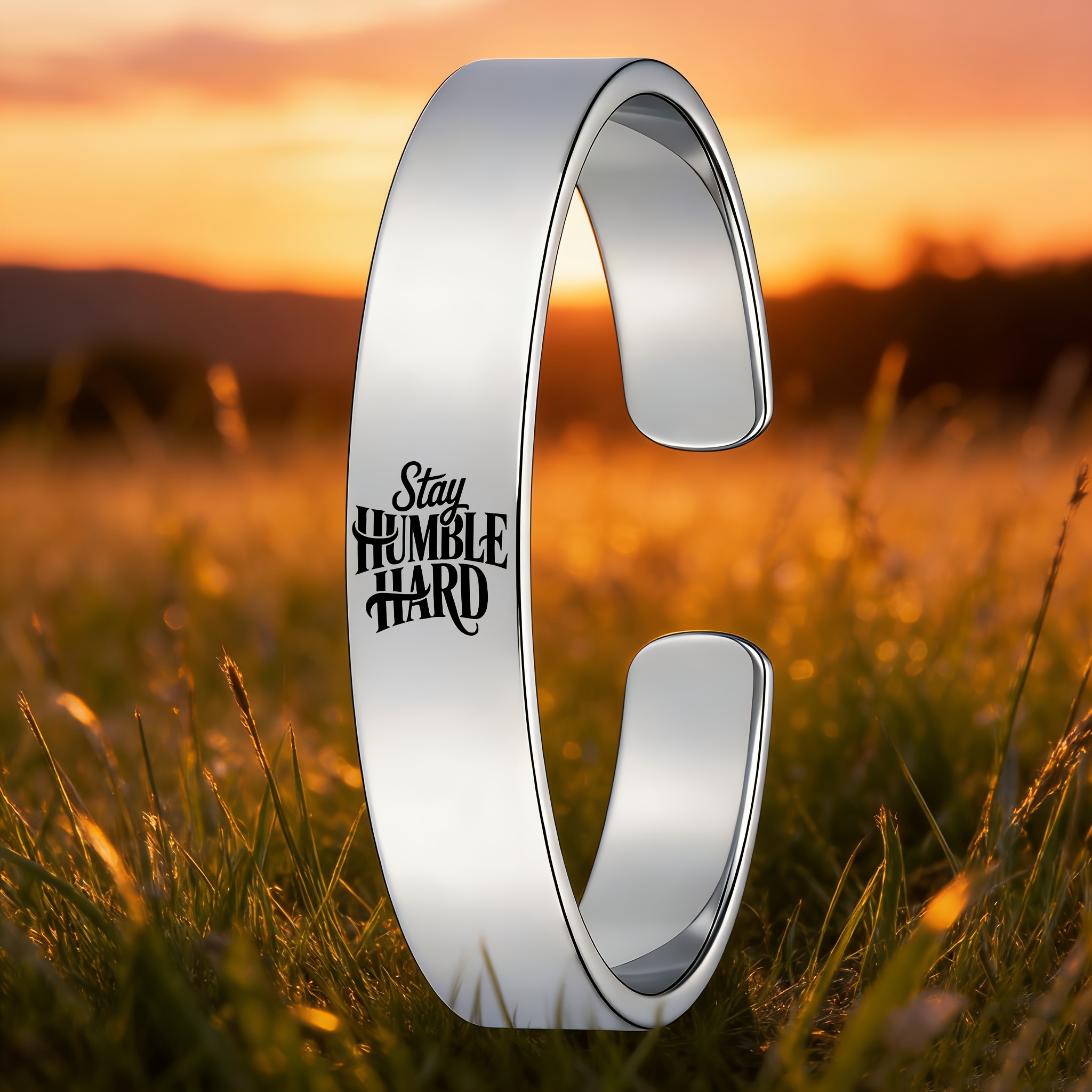 Women's 'Stay HUMBLE' Open Bracelet, 304 Stainless Steel