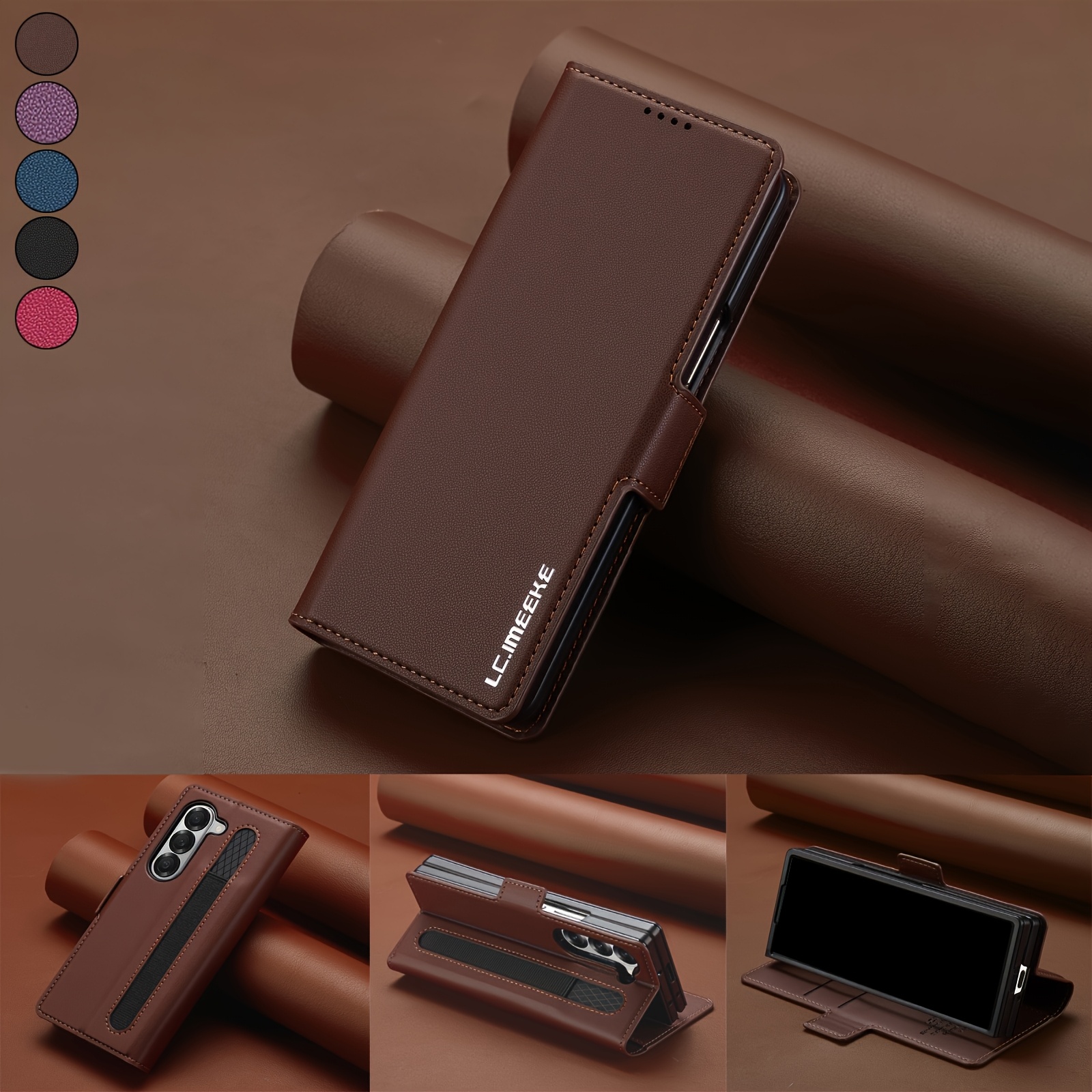 Business Fashion Flip PU Leather Phone Case for Samsung Galaxy Z Fold 7 6 5 4 3 5G with Pen Tray 3 Credit Card Slot Holder Cover Women Men