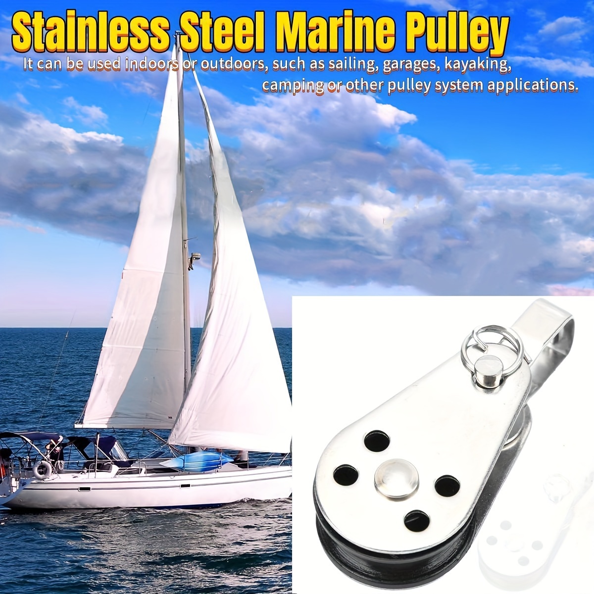 1pc Stainless Steel Marine Pulley, Pulley Blocks Rope Runner Kayak Pulley  Single Pulley Bearing Block Rope Runner Universal Kayak Boat Parts Accessori