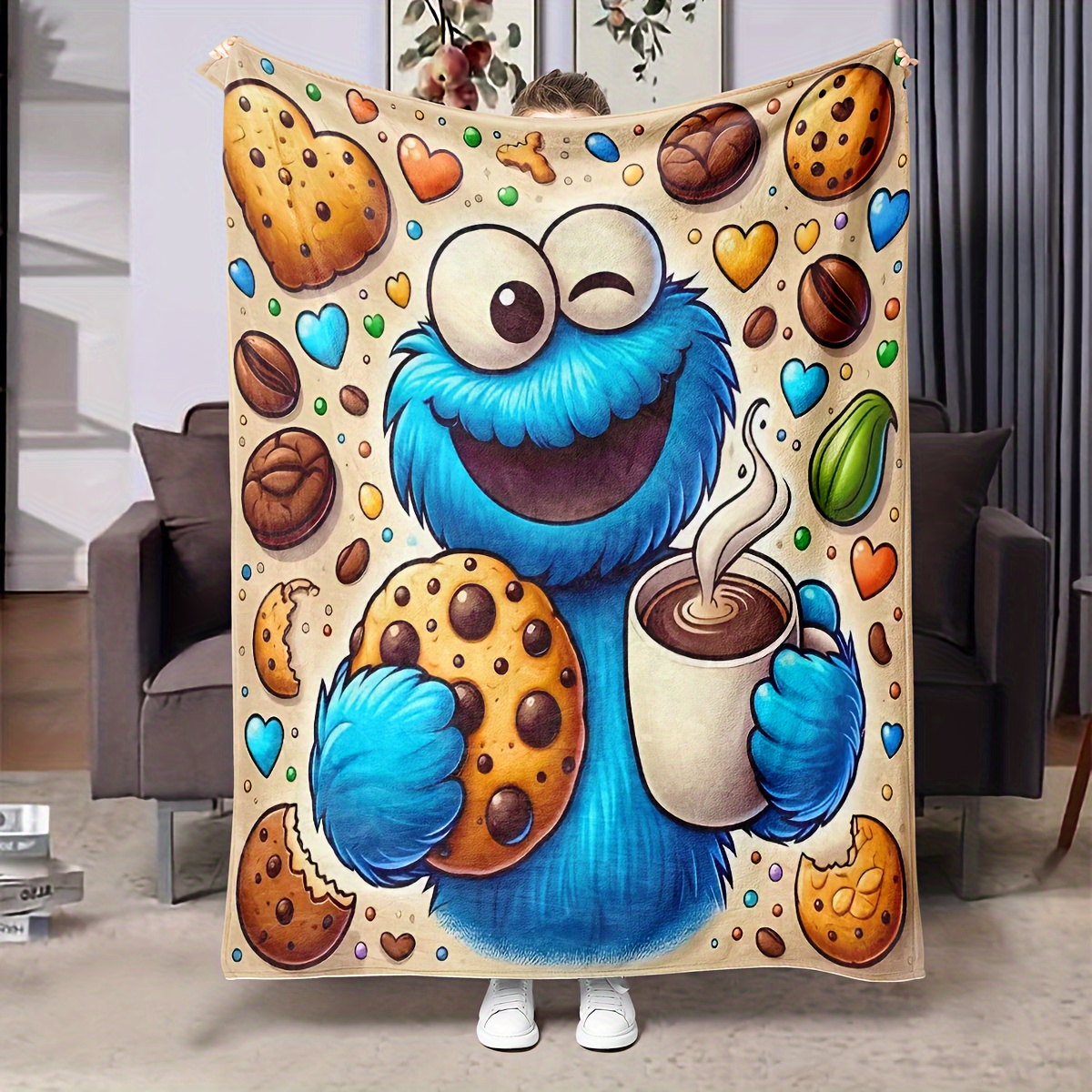 

1pc Soft Flannel Fleece Blanket, Contemporary Style, Cartoon , , Anti-allergen, , , Polyester Cover, 200-250g Fabric, Machine Knit, Only, Home & Kitchen Bedding