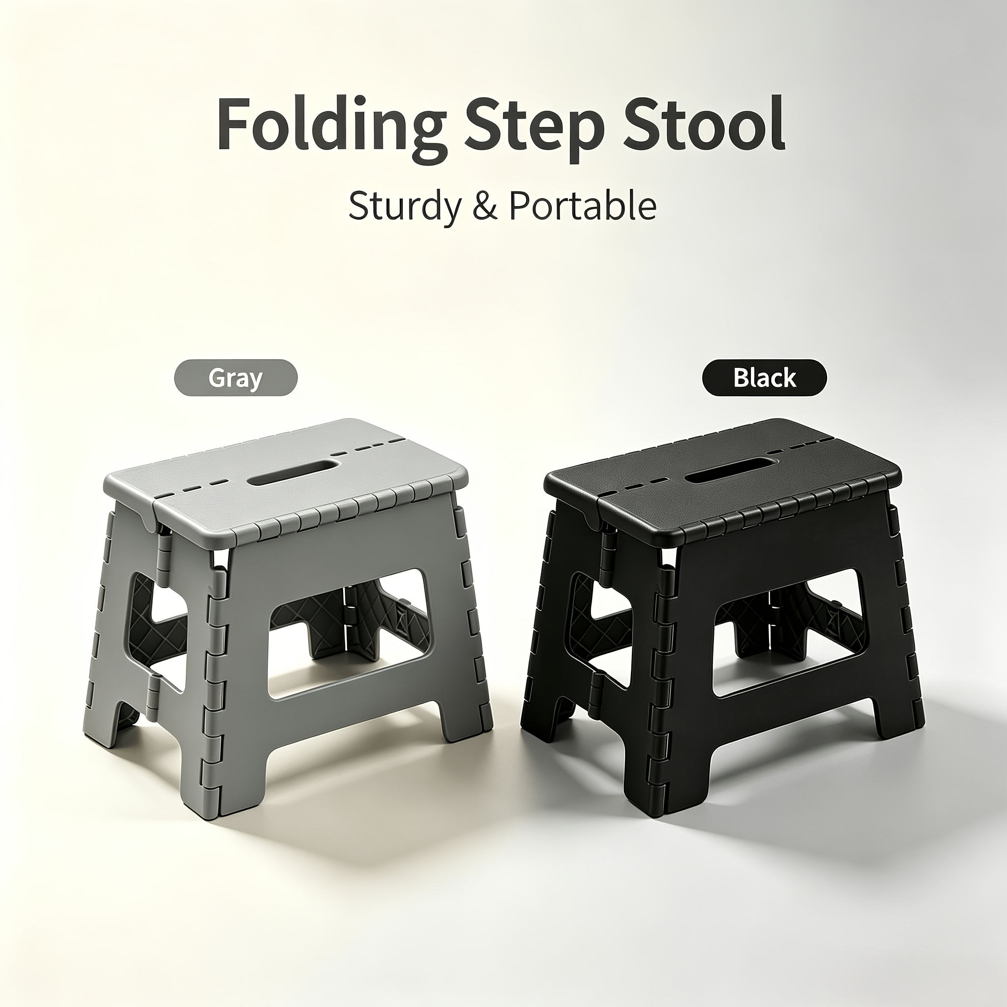 TEMU Random Style | 1pc Folding Step Stool With Handle, Heavy Duty Non Slip Thickened Plasticstool, 330 Lbs Load Bearing, Portable Collapsible Stool
